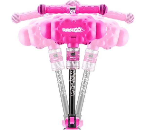 XOOTZ Bubble Go Kids' Folding 3 Wheel Kick Scooter with Bubble Machine - Pink - Image 2