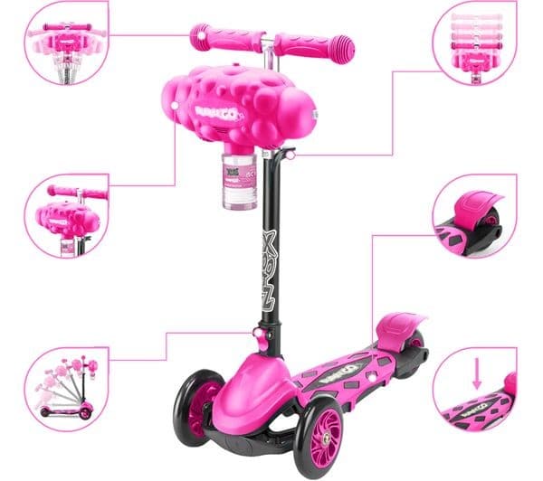 XOOTZ Bubble Go Kids' Folding 3 Wheel Kick Scooter with Bubble Machine - Pink - Image 6