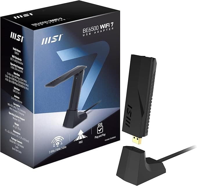 MSI BE6500 WiFi 7 Tri-Band USB 3.2 Adapter Black - Image 1