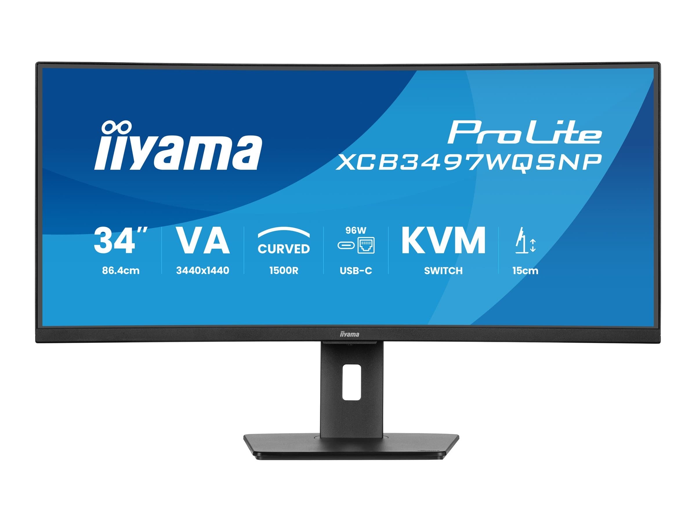 iiyama ProLite XCB3497WQSNP-B1 34" Curved UWQHD 3440 x 1440 120Hz VA LED Monitor with HDR, USB-C Dock, KVM Switch and LAN