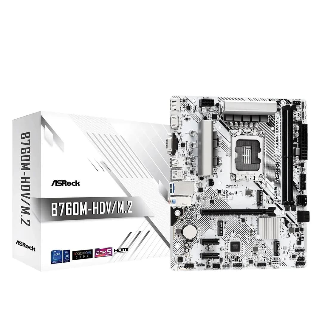 ASRock B760M-HDV/M.2 Intel B760 DDR5 Micro-ATX LGA 1700 Motherboard - White - Image 1