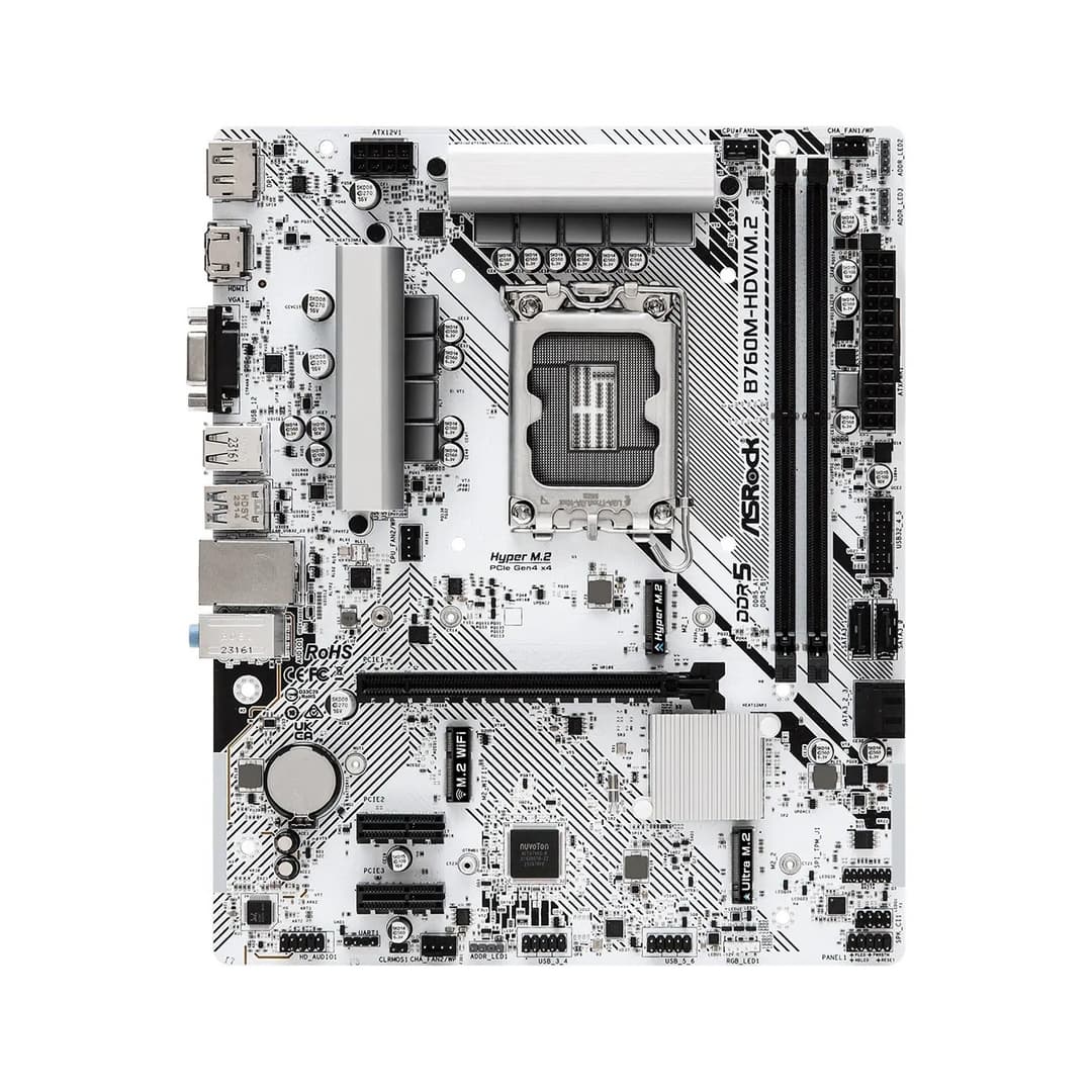 ASRock B760M-HDV/M.2 Intel B760 DDR5 Micro-ATX LGA 1700 Motherboard - White - Image 2