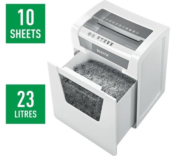 LEITZ IQ Office P5 Micro Cut Paper Shredder - 10 Sheet, 23L Bin, White - Image 4