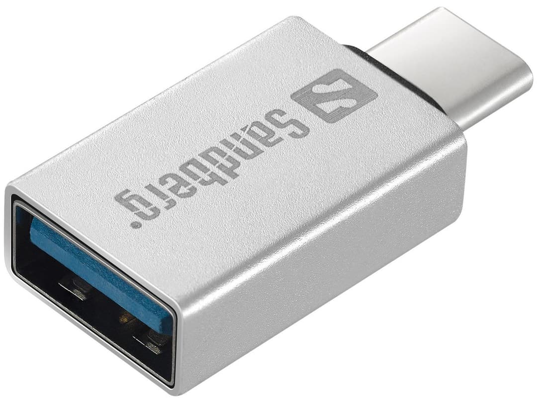 Sandberg USB-C to USB 3.0 Dongle (136-24) - USB-C Male to USB-A 3.0 Female Adapter, Aluminium, Silver - Image 1