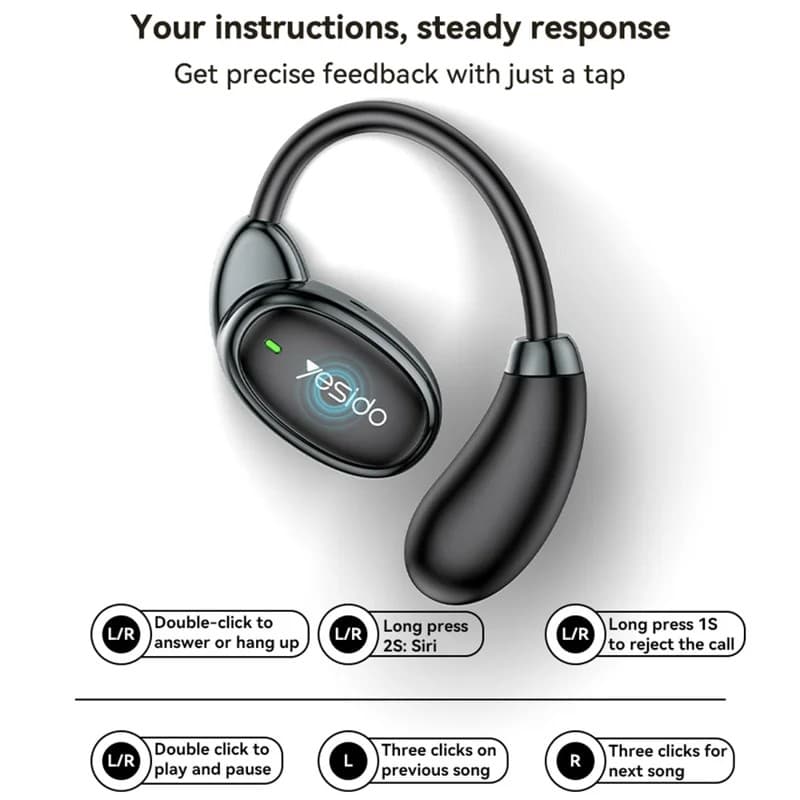 YESIDO YSP19 Open-Ear Bluetooth Headphones with IPX5 Waterproof Rating - Black - Image 6