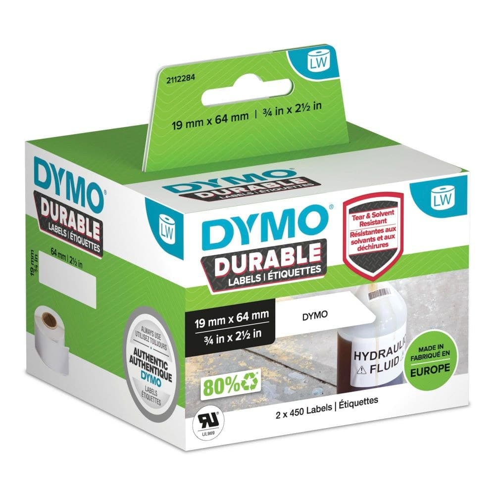 Dymo 2112284 LW Durable Barcode label 19mm x 64mm Black on White - Image 1