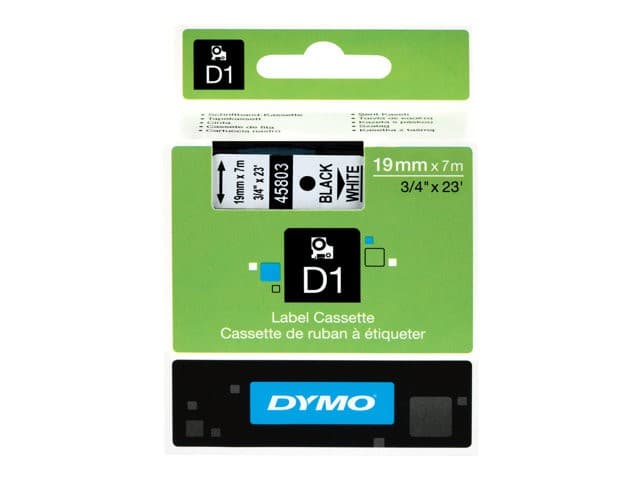 DYMO D1 45803 (S0720830) - tape - glossy - black on white - 1 cassette(s) - Roll (1.9cm x 7m)