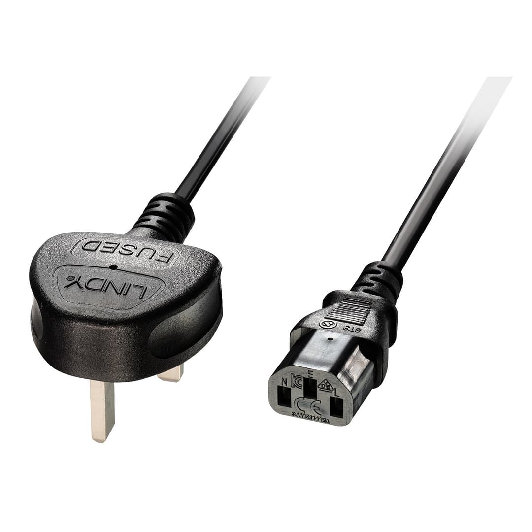 Lindy 2m UK 3 Pin Plug to IEC C13 Mains Power Cable, Black - Image 1