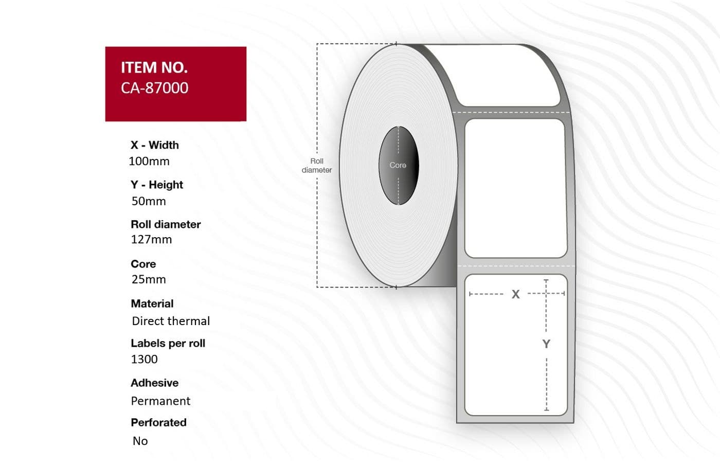 Label 100 x 50mm Core 25mm,
