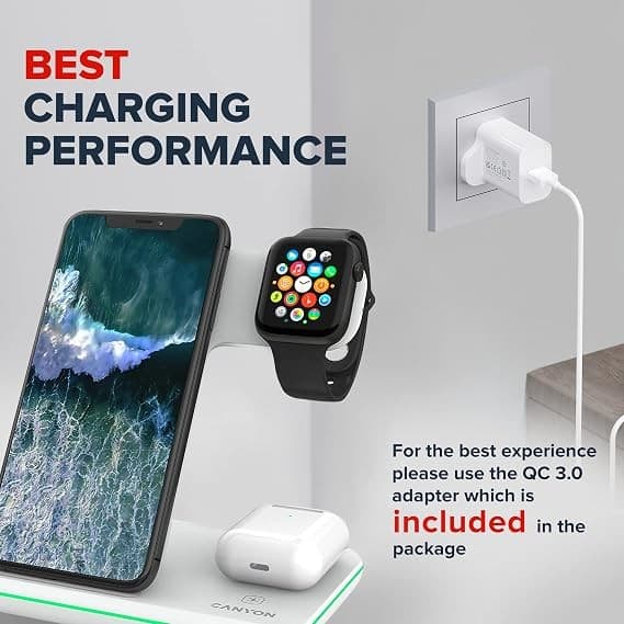 Canyon WS-302 3-in-1 Wireless Charging Station Qi Charger for iPhone Apple Watch AirPods - White - Image 5