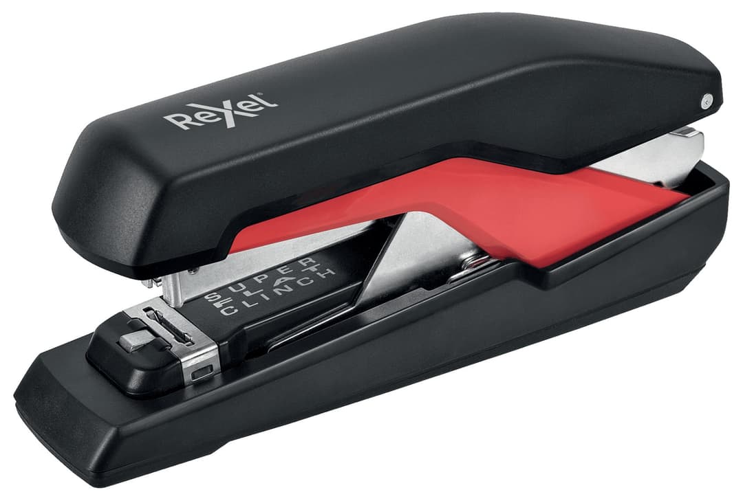 Rexel Supreme Omnipress S060 Flat Clinch Full Strip Stapler 60 Sheet Capacity Black, Red - Image 1