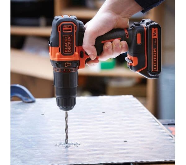 BLACK + DECKER BCD700S1K 18V Cordless 2 Gear Hammer Drill with 1 x 1.5Ah Battery, Charger & Kitbox - Black & Orange - Image 3