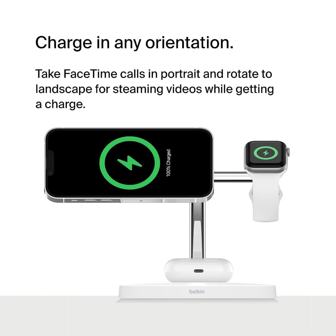 Belkin BoostCharge Pro 3-in-1 Wireless Charging Stand with MagSafe 15W White - Image 5