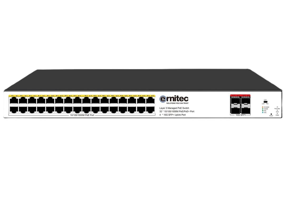 Ernitec ELECTRA-M232-1GB-460W 36-Port Gigabit Managed Layer 3 PoE Switch, 32 Gigabit Ports, 4 x 10 Gigabit SFP+, 1 x Console Port, PoE 460W - Image 1