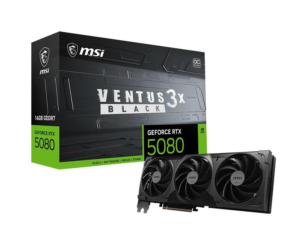 MSI GeForce RTX 5080 16GB GDDR7 VENTUS 3X OC Graphics Card - Black - Image 1