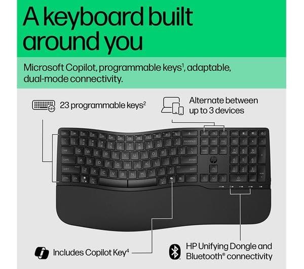 HP 680 Comfort Dual-Mode Wireless Keyboard (8T6L8AA) - Black - Image 10