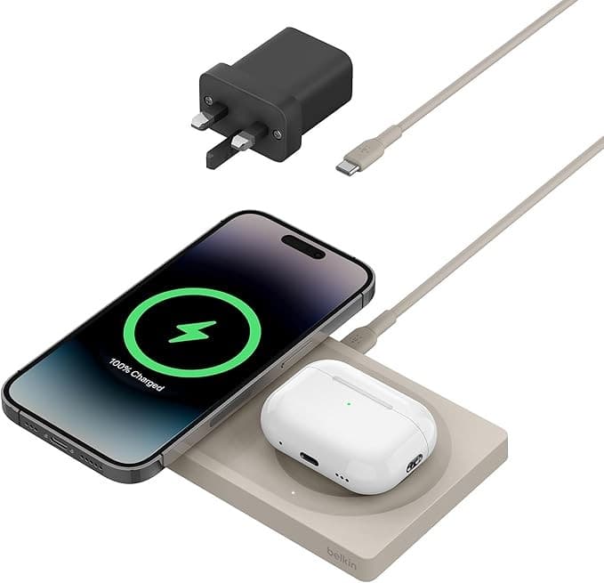 Belkin BoostCharge Pro 2-in-1 MagSafe Wireless Charging Pad 15W Sand