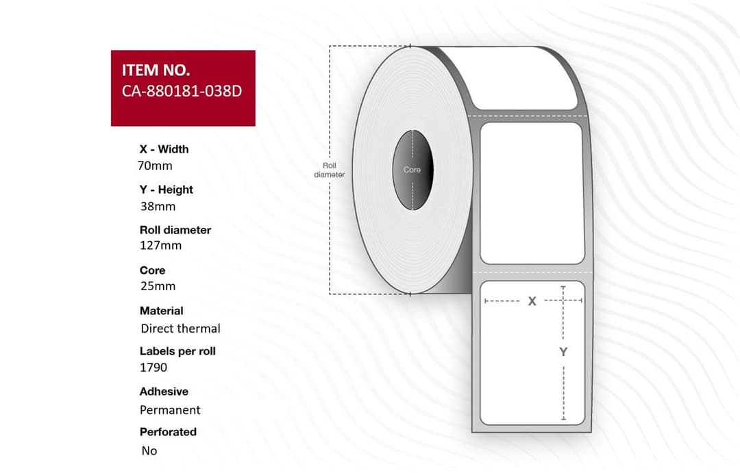 Label 70 x 38mm, Core 25mm, - Image 1