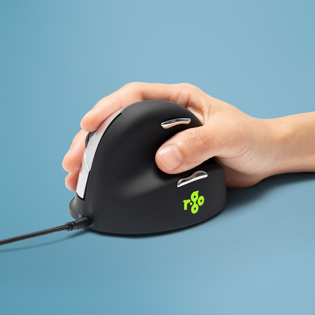 R-Go Tools HE Break Ergonomic Vertical Mouse Right-handed Black - Large Wired - Image 1
