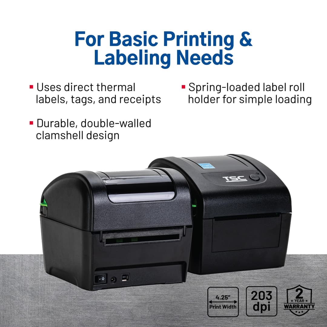 TSC DA210 Desktop Direct Thermal Label Printer - 4.25 inch, 203 dpi, USB 2.0 - Black - Image 3