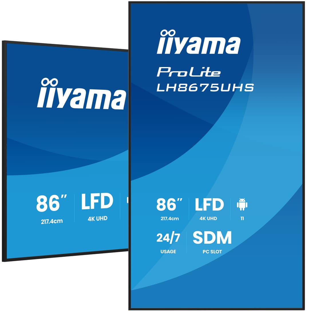 iiyama ProLite LH8675UHS-B2AG 86" (85.6", 2.17 m) Digital Signage Flat Panel LCD, 4K Ultra HD, 500 cd/m², Wi-Fi, Built-in Processor, Android 11, 24/7, Black - Image 1