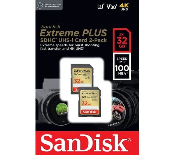 SANDISK Extreme Plus Ultra Performance Class 10 SDHC Memory Card - 32 GB, Twin Pack