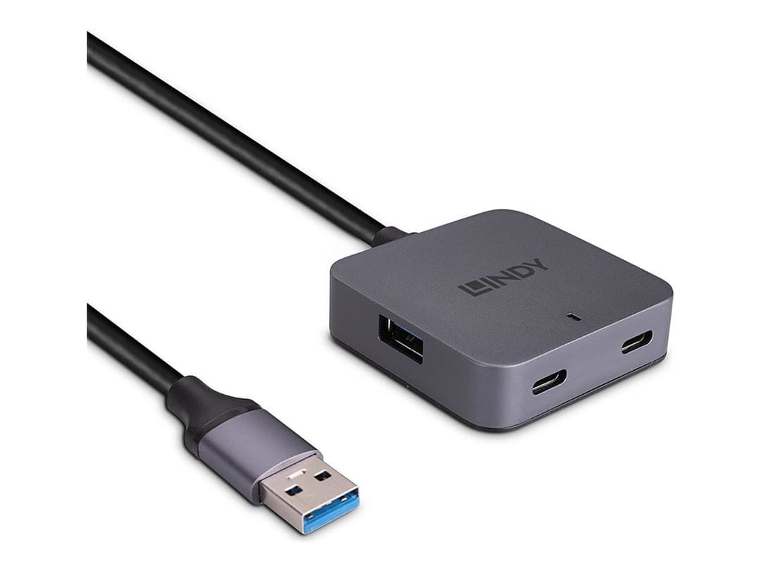 Lindy 4-Port USB 3.2 Gen 1 Hub with 5m Cable - Black & Grey - Image 1