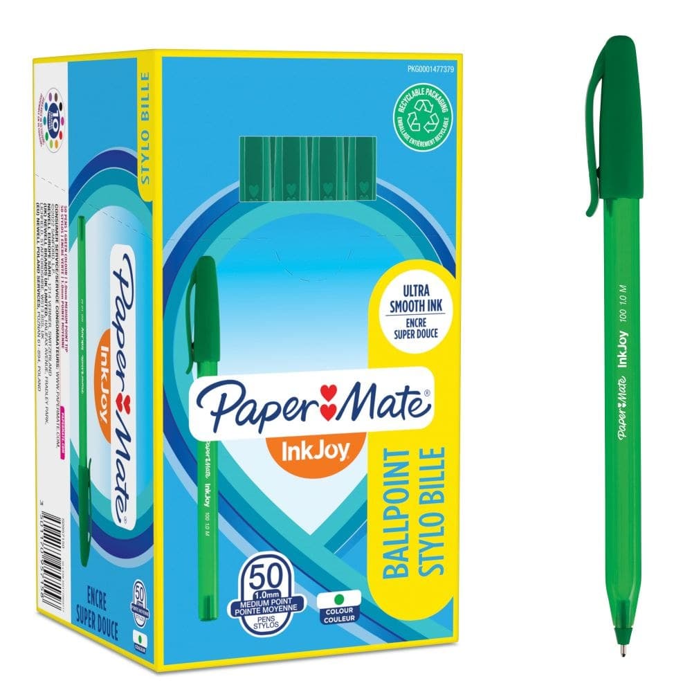 paper Mate S0957150 Inkjoy 100 Capped Medium Green Tuck x 50 - Image 1
