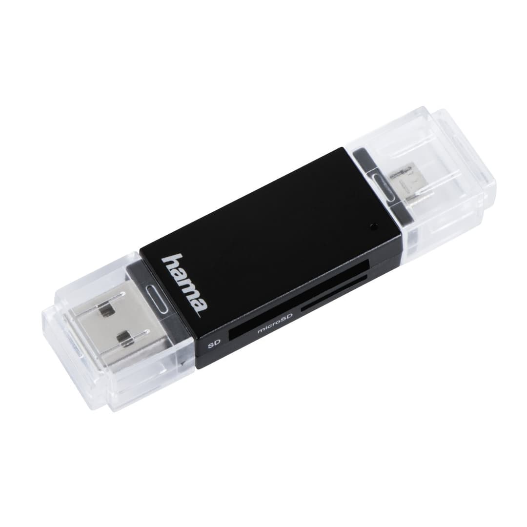 Hama Basic USB 2.0 OTG Card Reader for SD/microSD, Micro-USB - Black - Image 1