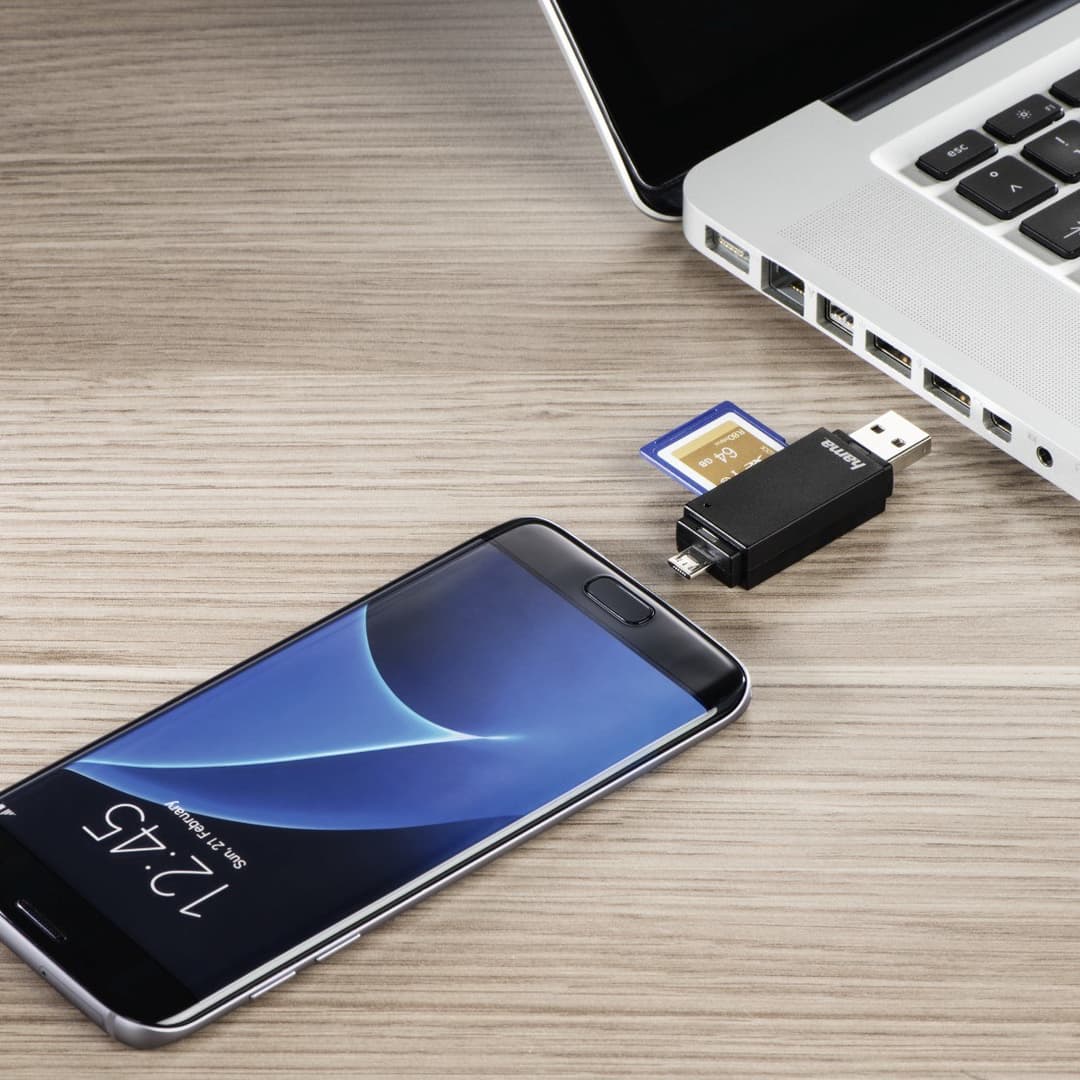 Hama Basic USB 2.0 OTG Card Reader for SD/microSD, Micro-USB - Black - Image 4