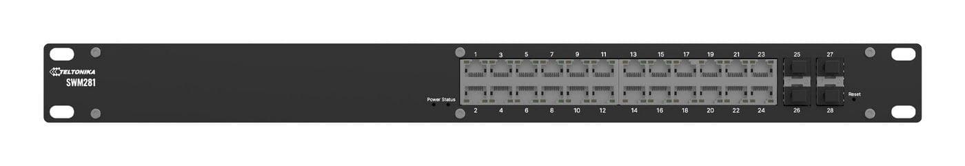Teltonika Networks SWM281 L2+ Managed Switch, 24 x Gigabit Ethernet RJ45 + 4 x SFP, Non-PoE, 1U Rack Mount