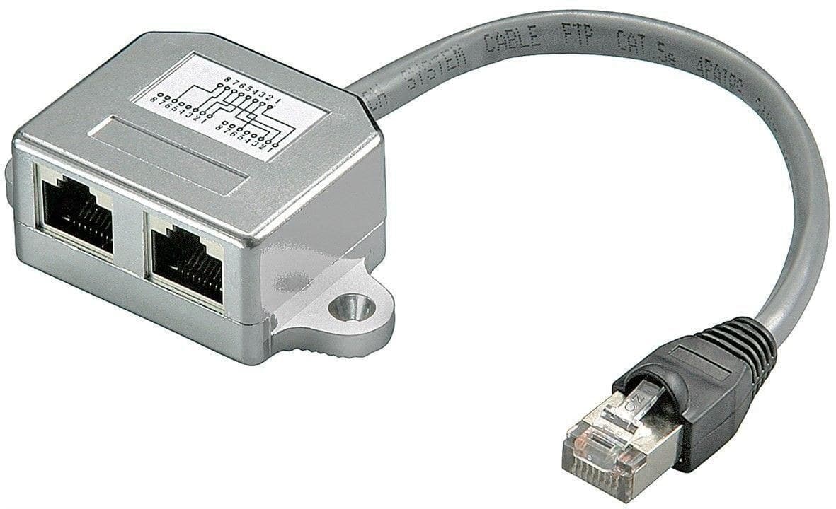 MicroConnect MPK420 CAT5e Network Cable Splitter (Y-adapter) - RJ45 Male to 2x RJ45 Female, F/UTP Shielded, 0.2m, Grey