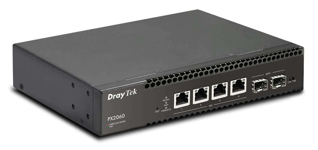 DrayTek VigorSwitch PX2060 10Gb Ethernet PoE++ Layer 2+ Managed Switch with 4 x 10GbE ports & 2 x 10Gbps SFP+ slots - Image 1