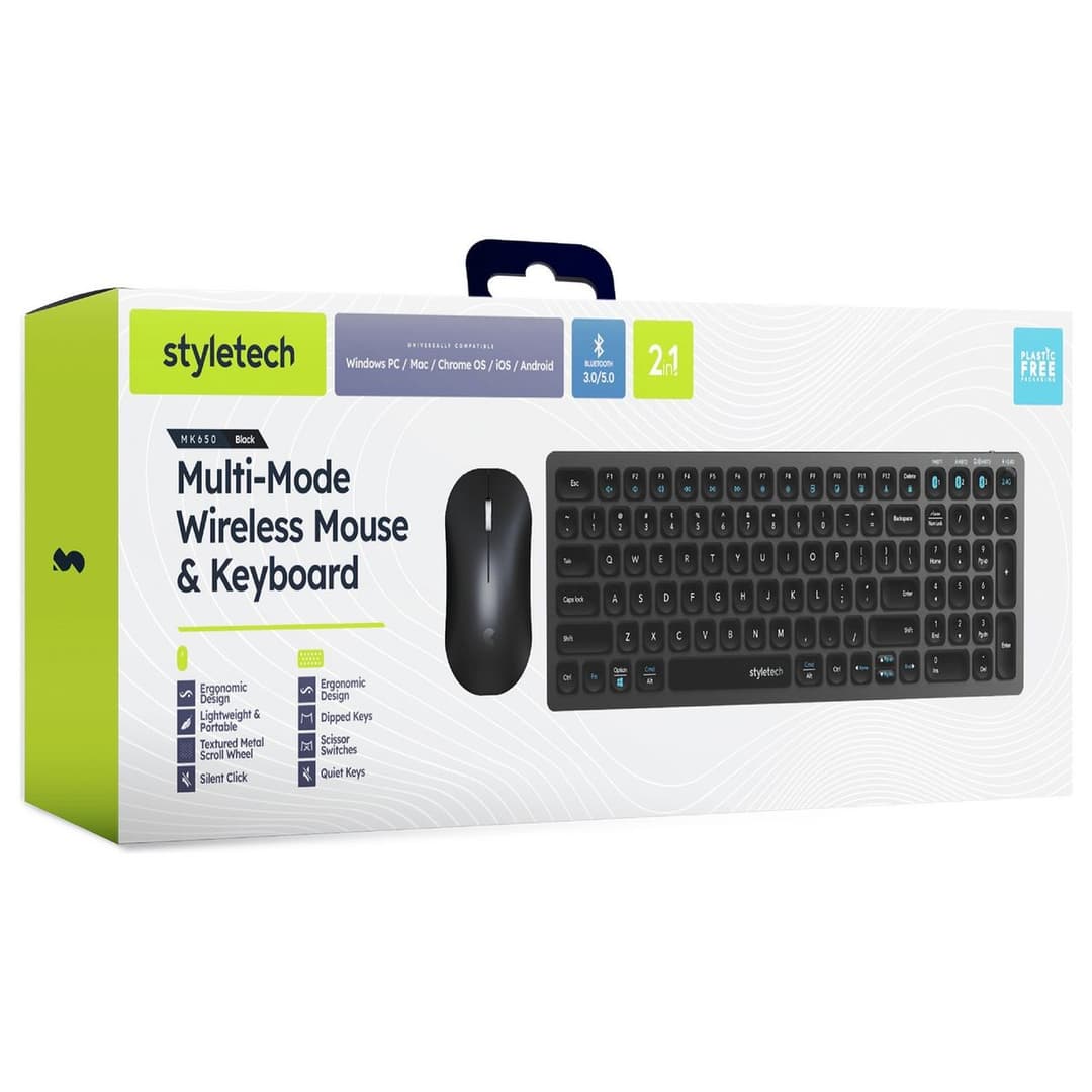 Styletech MK650 Multi-Mode Wireless Mouse and Keyboard - Black - Image 2