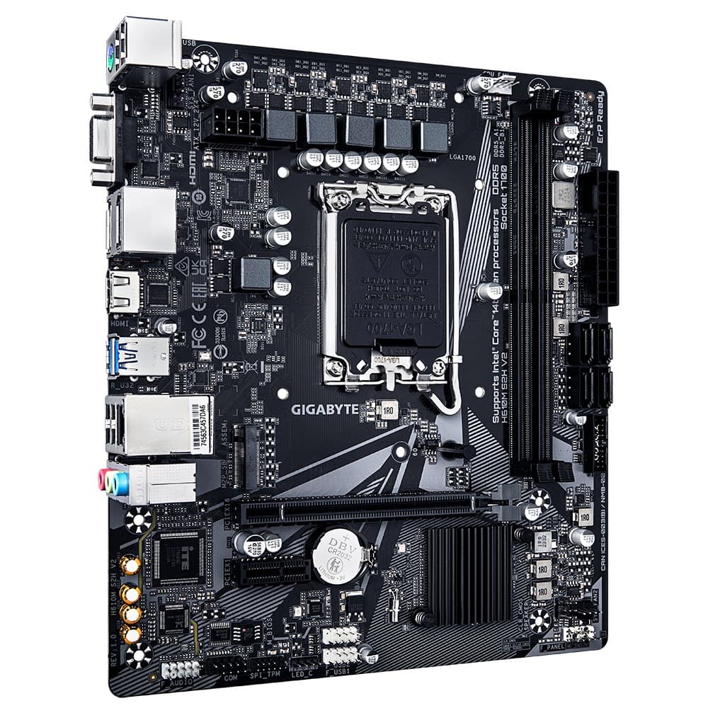 Gigabyte H610M S2H V2 Micro-ATX Motherboard - LGA1700 Socket, Intel H610 Chipset, Supports Intel Core 14th CPUs, 4+1+1 Hybrid Phases Digital VRM, up to 5600MHz DDR5, 1xPCIe 3.0 M.2, GbE LAN, USB 3.2 Gen 1 - Image 2