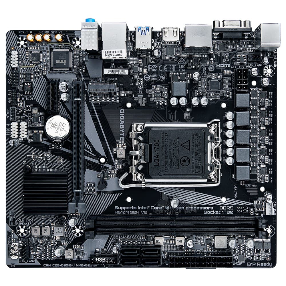 Gigabyte H610M S2H V2 Micro-ATX Motherboard - LGA1700 Socket, Intel H610 Chipset, Supports Intel Core 14th CPUs, 4+1+1 Hybrid Phases Digital VRM, up to 5600MHz DDR5, 1xPCIe 3.0 M.2, GbE LAN, USB 3.2 Gen 1 - Image 3