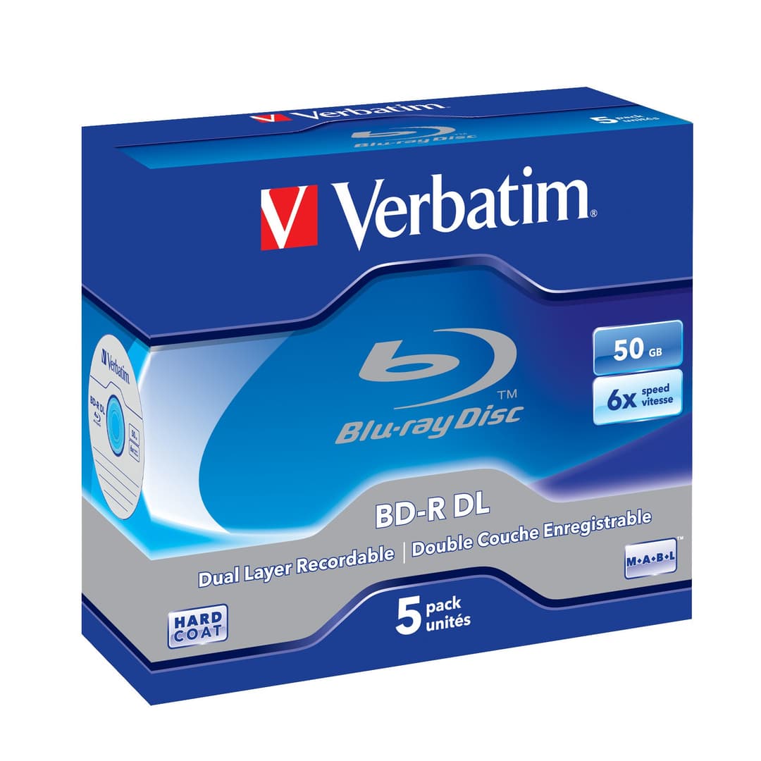 Verbatim 43748 Blank Blu-ray Disc BD-R DL 50 GB 6x - 5 Pack Jewel Case - Image 1