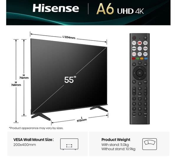 Hisense A6Q 55" LED 4K UHD HDR Smart TV with Freely - 55A6QTUK - Image 2