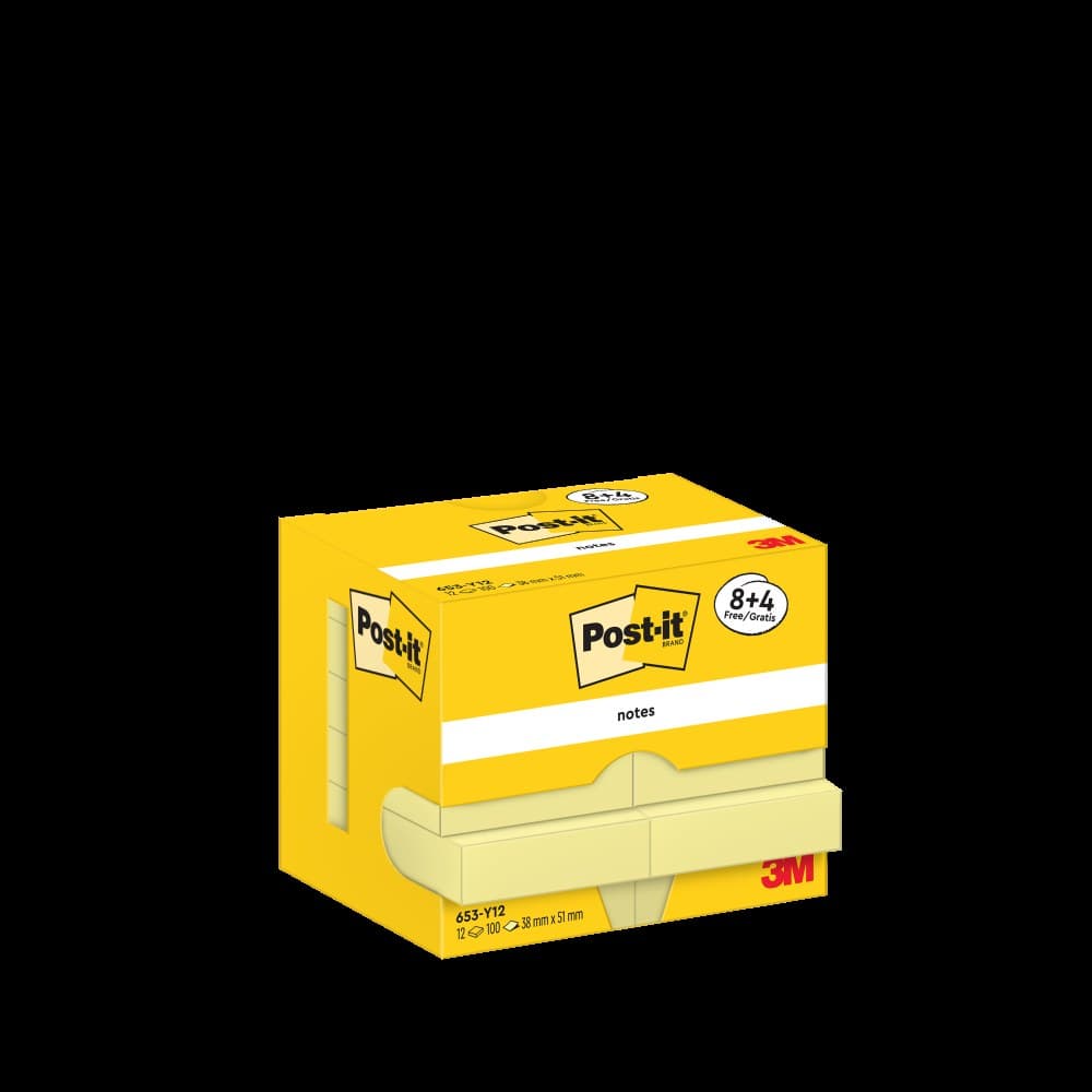 Post-it Pack of 8 Notes Canary Yellow 38x51mm 100 Sheets (+4 Free)