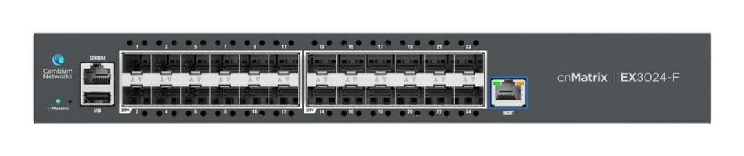 Cambium Networks cnMatrix EX3024F Intelligent Ethernet Fiber Aggregation Switch, 24 x 10 Gbps SFP+ Ports, Dual Internal AC Power Supplies - No Power Cord - Image 1