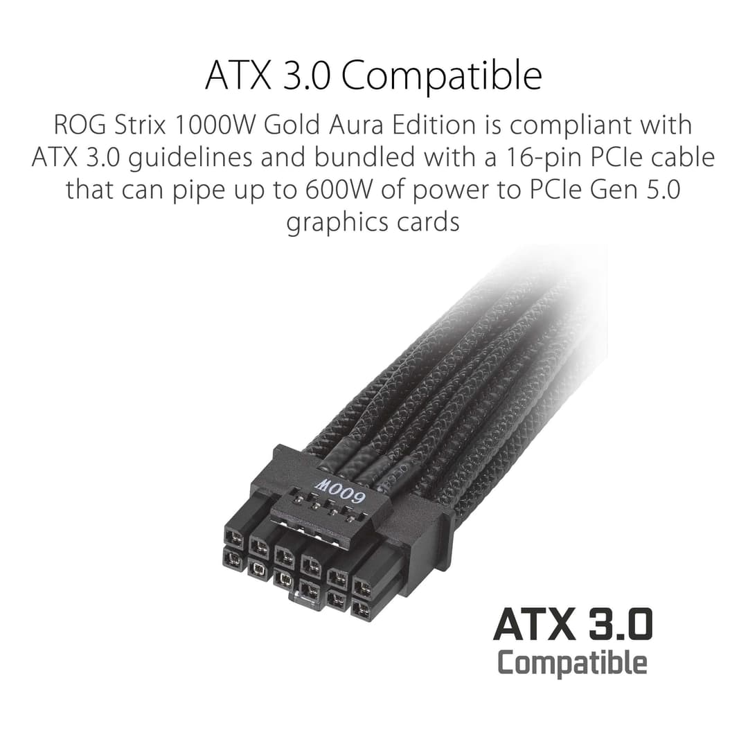 ASUS ROG Strix 1000W Gold Aura Edition ATX 3.0 PCIe 5.0 Fully Modular Power Supply - Black - Image 5