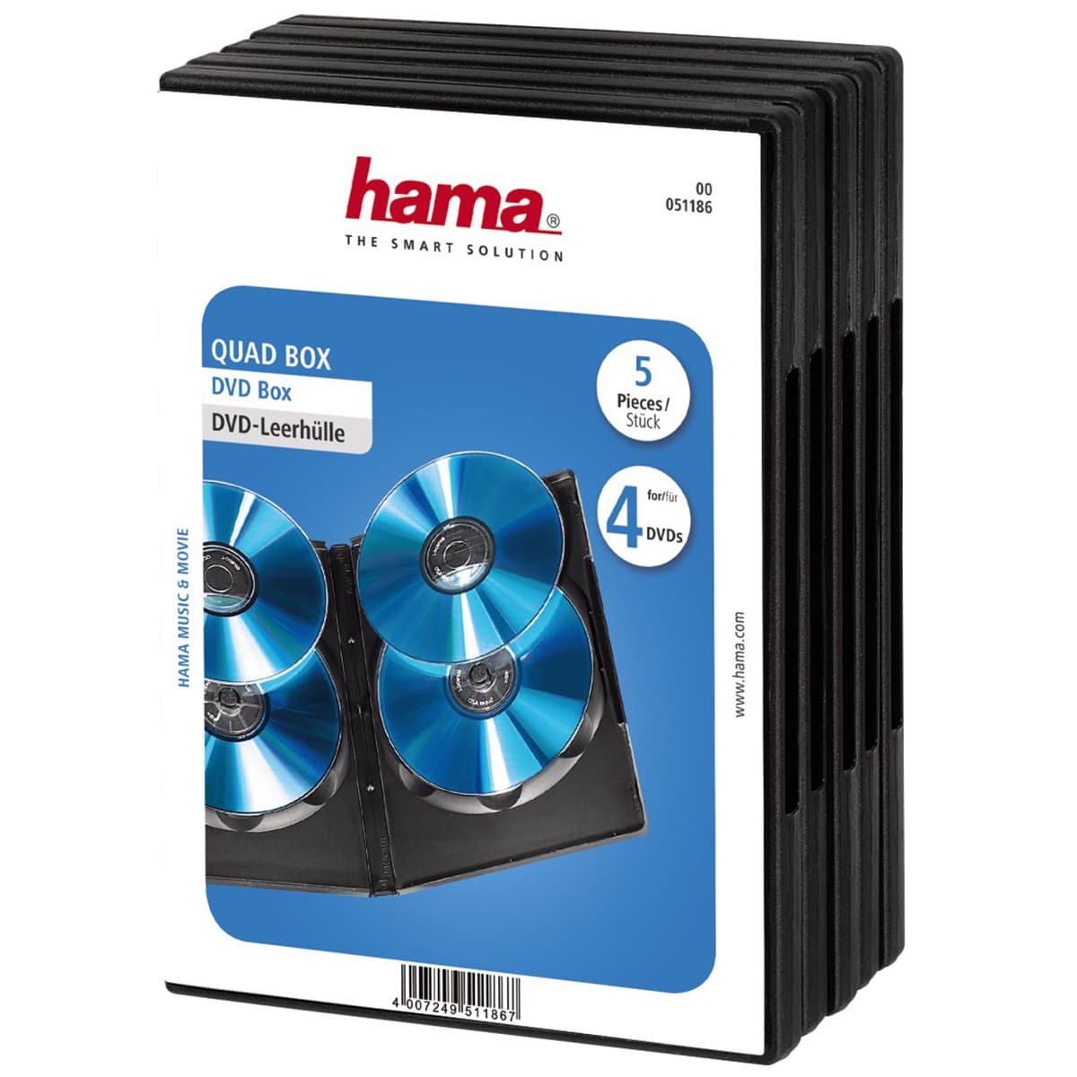 Hama DVD Quad Box for 4 Discs, Black - Pack of 5