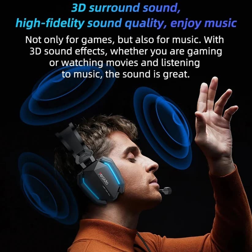 Yesido EK03 Gaming Headphones 3.5mm, RGB, 2m, Black - Image 2