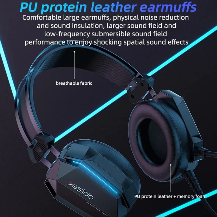 Yesido EK03 Gaming Headphones 3.5mm, RGB, 2m, Black - Image 3