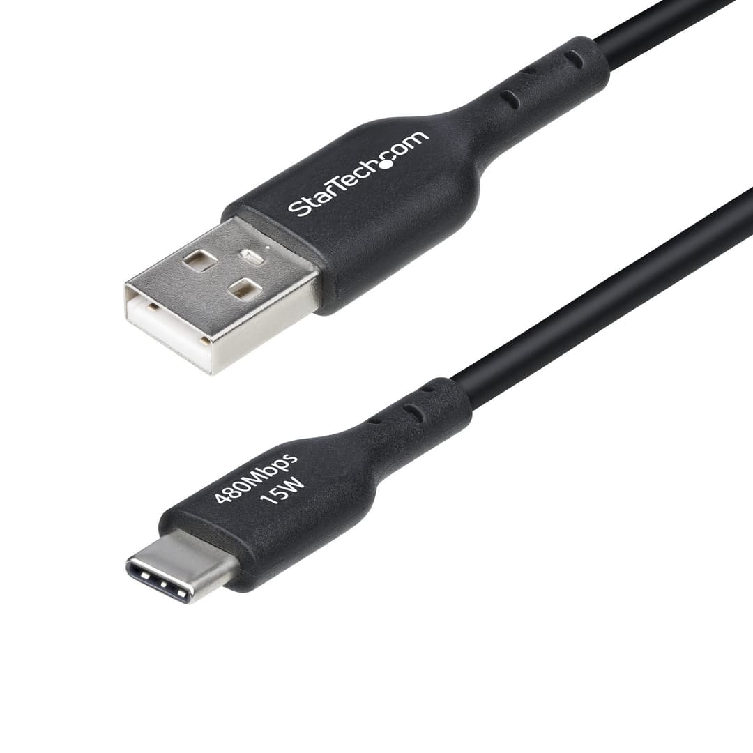 StarTech.com 3ft (1m) USB-A to USB-C Charging Cable, Charge & Sync, 3A, USB 2.0, TPE Jacket - Black USB Charging Cord - Image 1