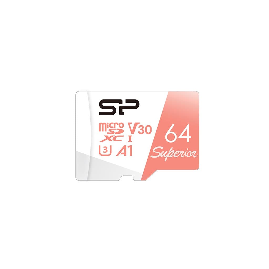 64GB Silicon Power Superior microSDXC Memory Card, Class 10, UHS-I U3, V30, A1, 4K UHD
