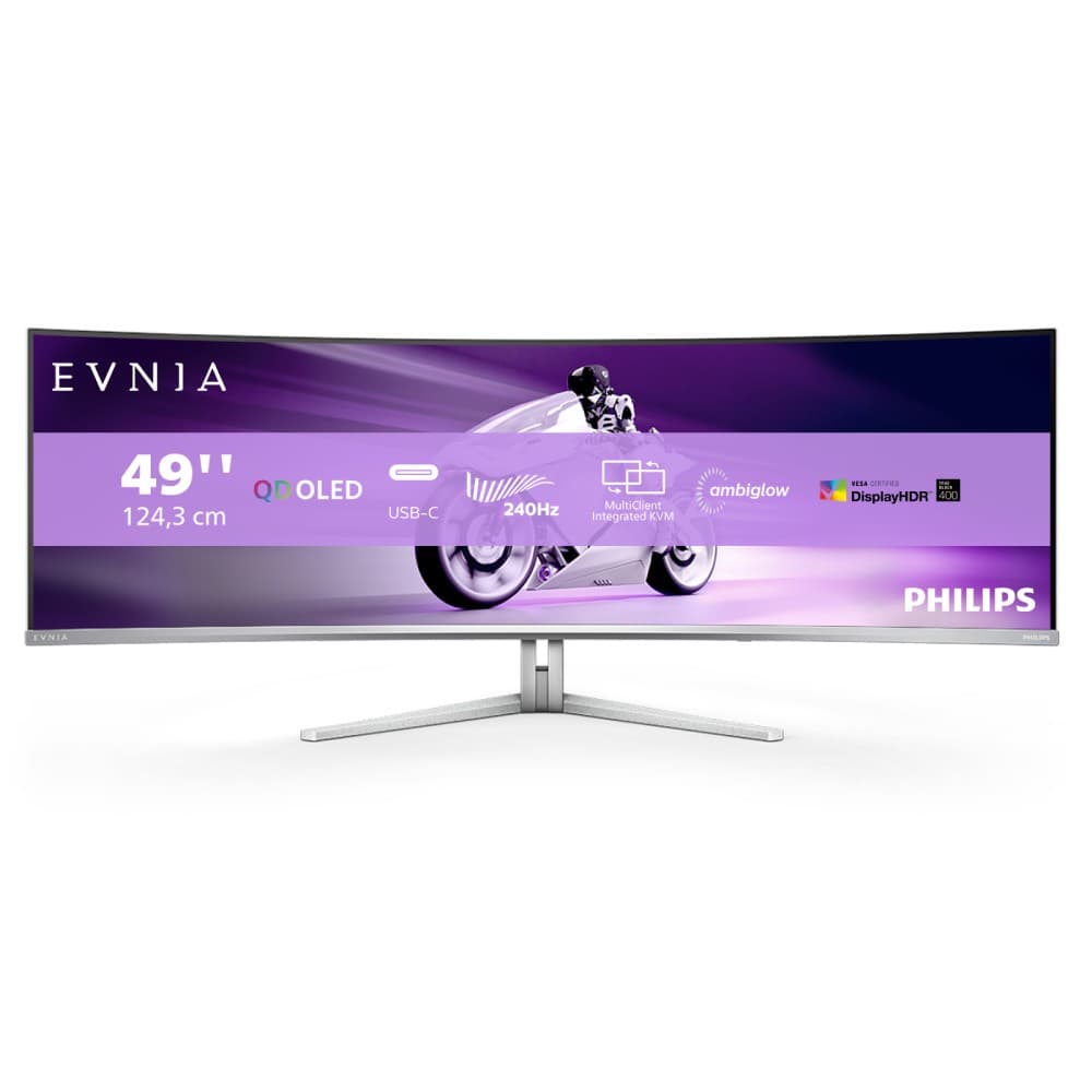 Philips Evnia 49M2C8900/00 48.9 inch 5120 x 1440 Dual QHD QD-OLED FreeSync Premium Pro 240Hz Curved Gaming Monitor - White - Image 2