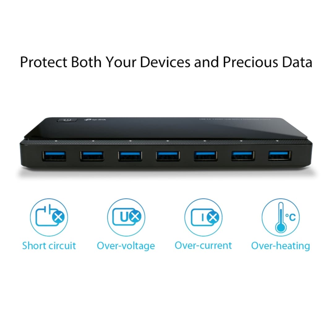 TP-Link UH720 7-Port USB 3.0 Hub with 2 Charging Ports - Black - Image 1