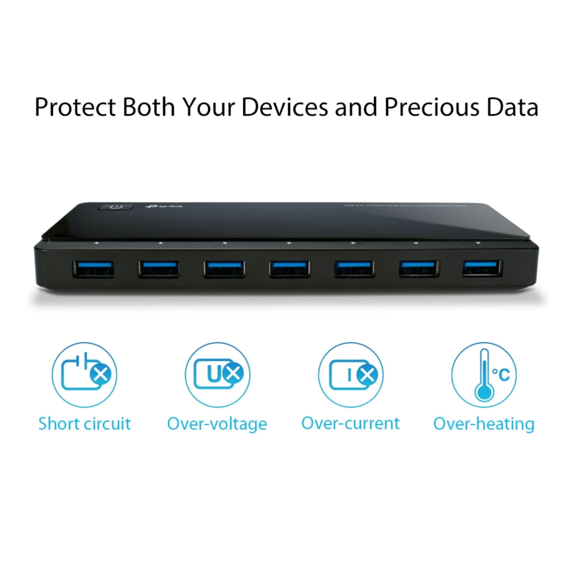 TP-Link UH720 7-Port USB 3.0 Hub with 2 Charging Ports - Black