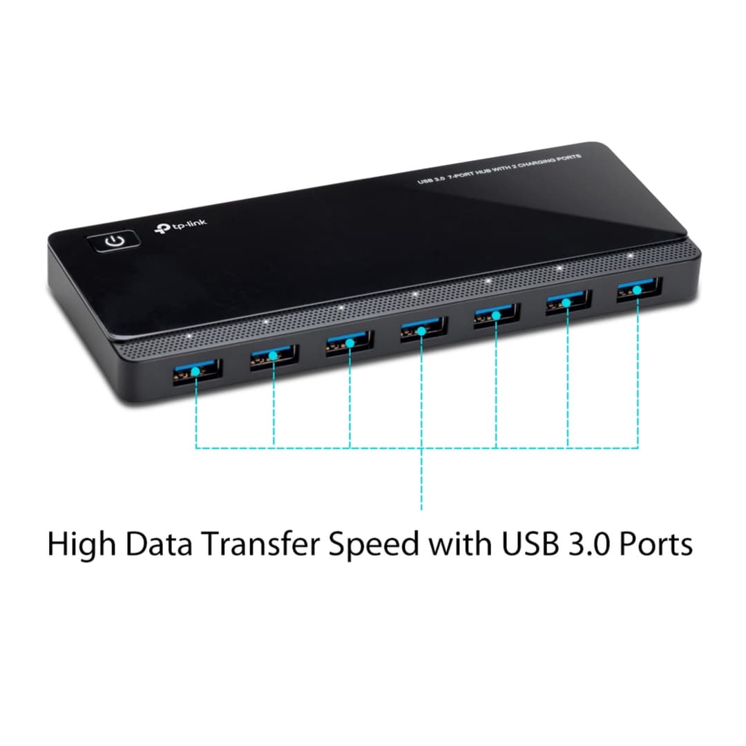 TP-Link UH720 7-Port USB 3.0 Hub with 2 Charging Ports - Black - Image 2